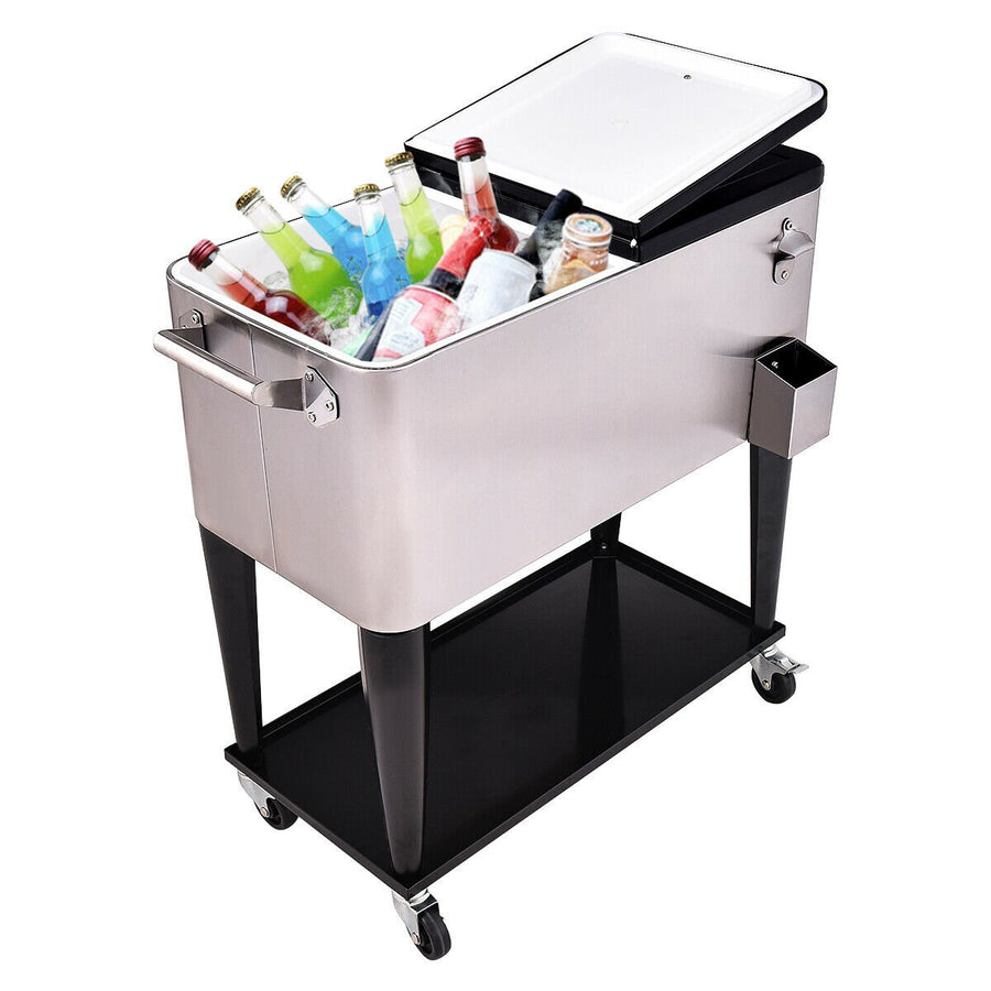 Patio Cooler Rolling Outdoor Stainless Steel Ice Beverage Chest Pool 80 Quart Image 1