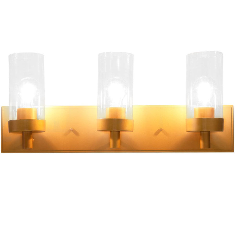 3-Light Vanity Lamp Gold Finish Clear Glass Shade Bathroom Fixture UL Listed Image 1