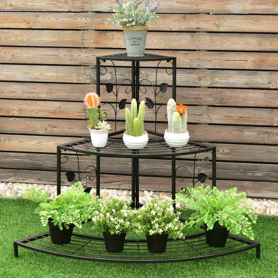 3 Tier Floral Corner Plant Stand Metal Flower Pot Rack Stair Display Ladder Image 1