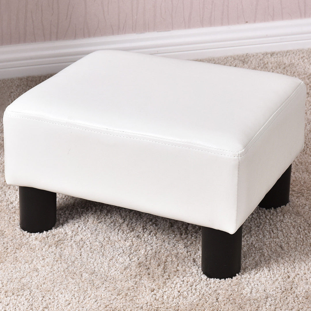 Small Ottoman Footrest PU Leather Footstool Rectangular Seat Stool White Image 1