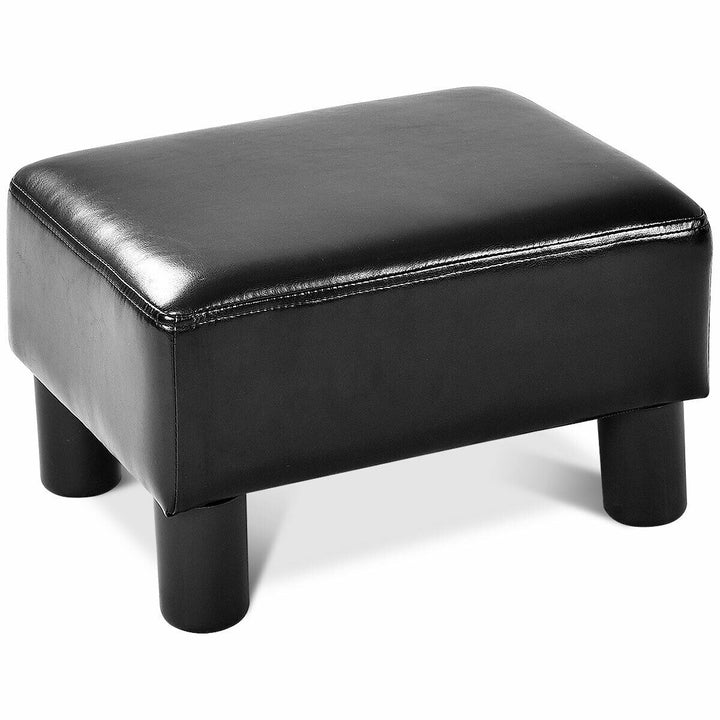 Small Ottoman Footrest PU Leather Footstool Rectangular Seat Stool Black Image 1