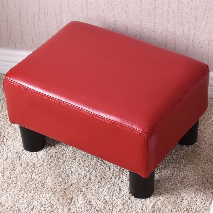 Small Ottoman Footrest PU Leather Footstool Rectangular Seat Stool Red Image 1