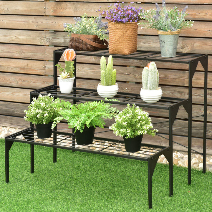 3 Tier Shelf Flower Plant Display Stand Rack Large Modern Black Metal Heavy Duty Image 1