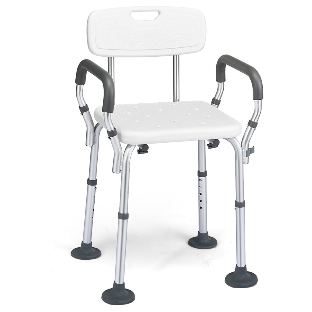 Shower Chair Bathtub Adjustable Height Bench w/ Removable Armrests and Back Image 1