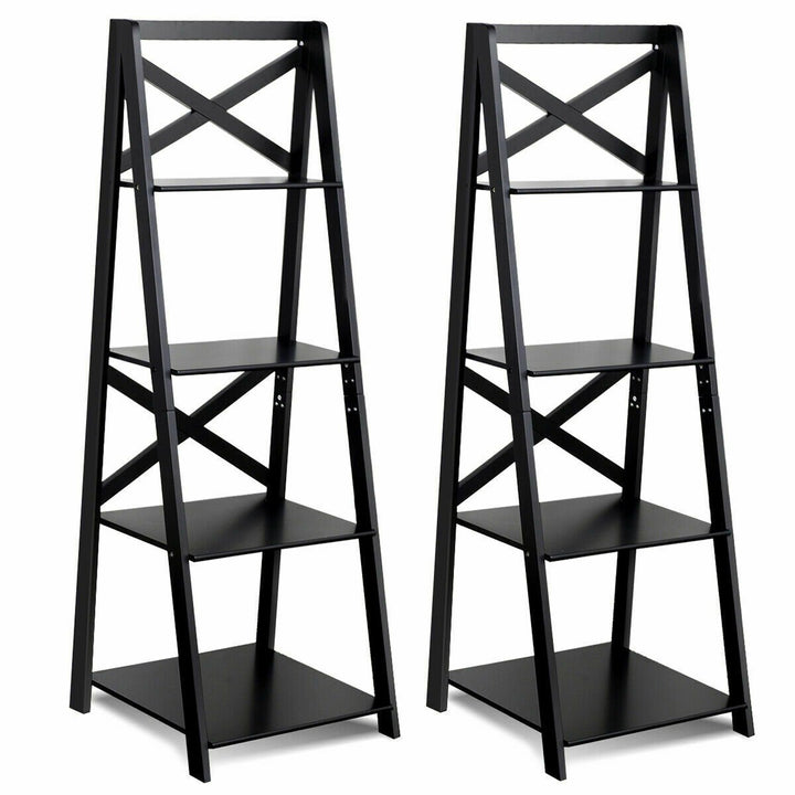 2 Pcs 4-Tier Ladder Shelf Bookshelf Bookcase Storage Display Leaning Home Office Image 1