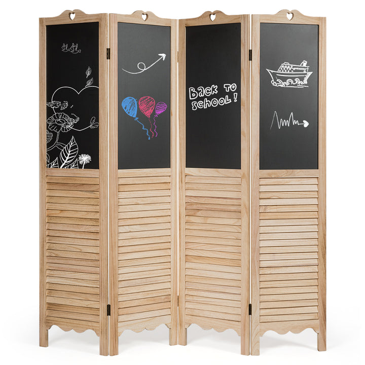 4-Panel Folding Divider Screen W/Chalkboard 5.7Ft Tall Natural Image 1