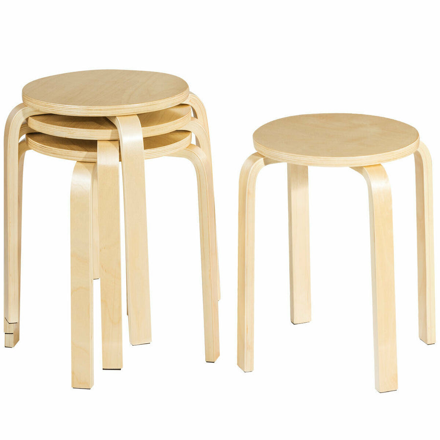 Set of 4 18" Stacking Stool Round Dining Chair Backless Wood Image 1