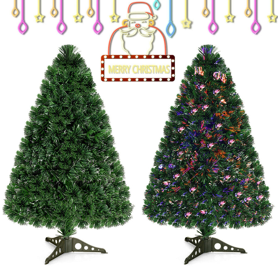 Pre-Lit 3 Artificial Christmas Tree Fiber Optic PVC Tips Plastic Stand Image 1