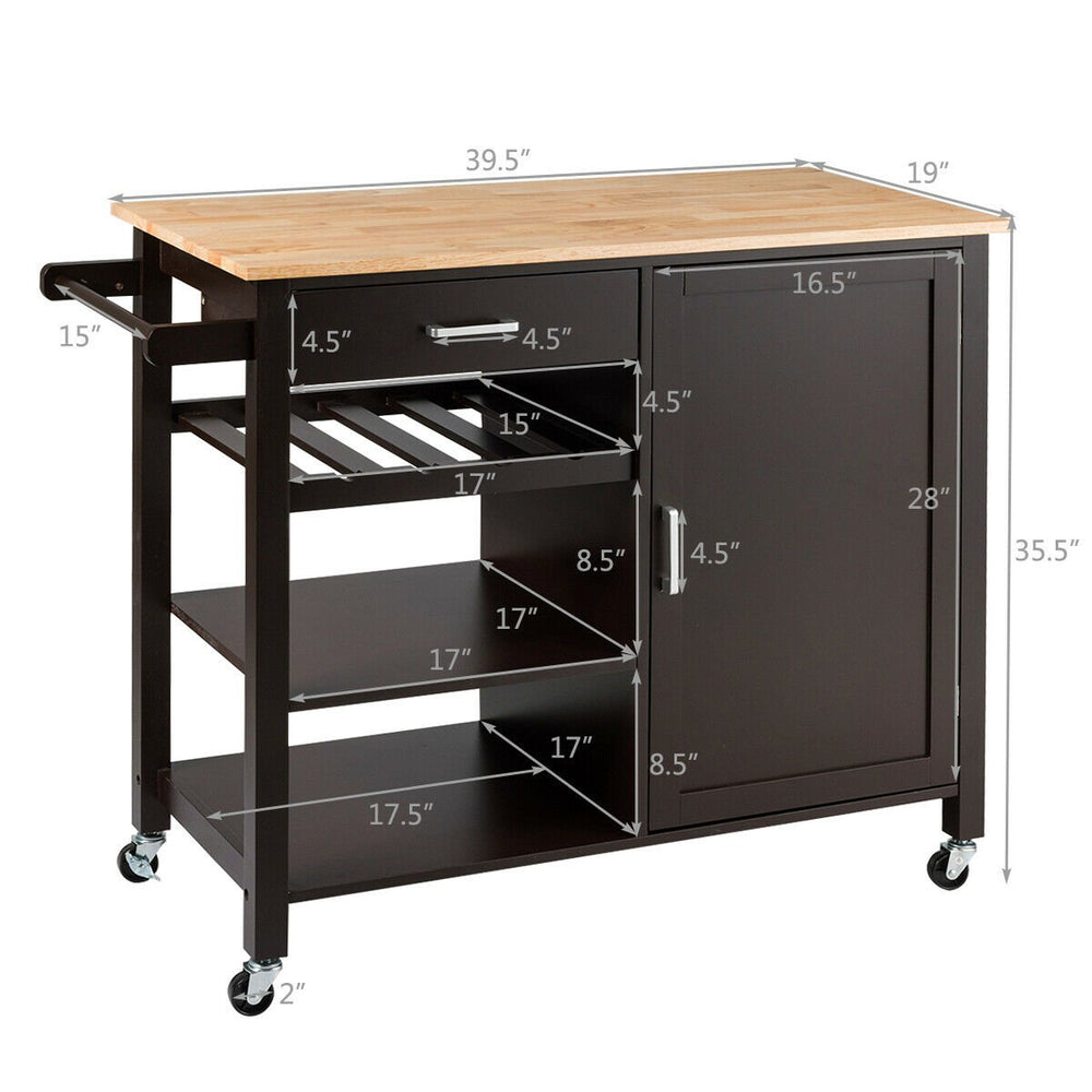 4-Tier Wood Kitchen Island Trolley Cart Storage Cabinet w/ Wine Rack and Drawer Image 2