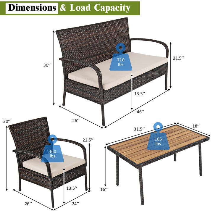 4PCS Cushioned Rattan Patio Conversation Set Outdoor Furniture Set Image 2