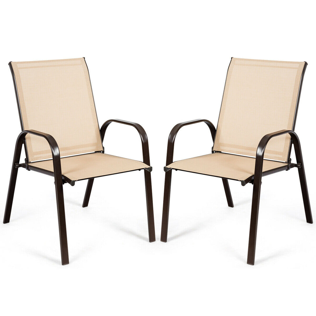 Gymax Set of 2 Patio Chairs Dining Chairs Garden Outdoor w/ Armrest Steel Frame Image 1