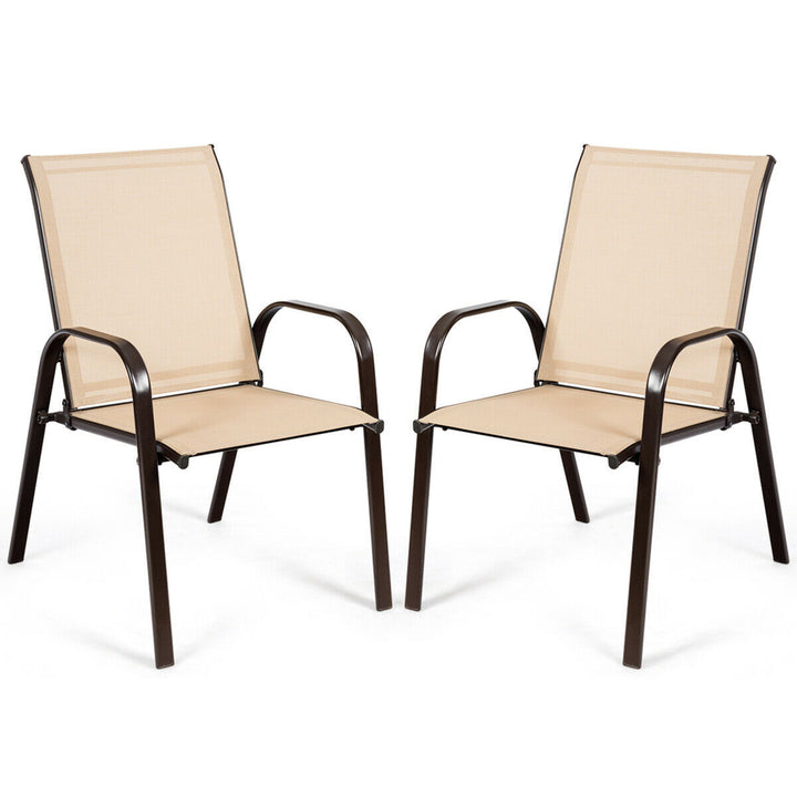 Gymax Set of 2 Patio Chairs Dining Chairs Garden Outdoor w/ Armrest Steel Frame Image 1