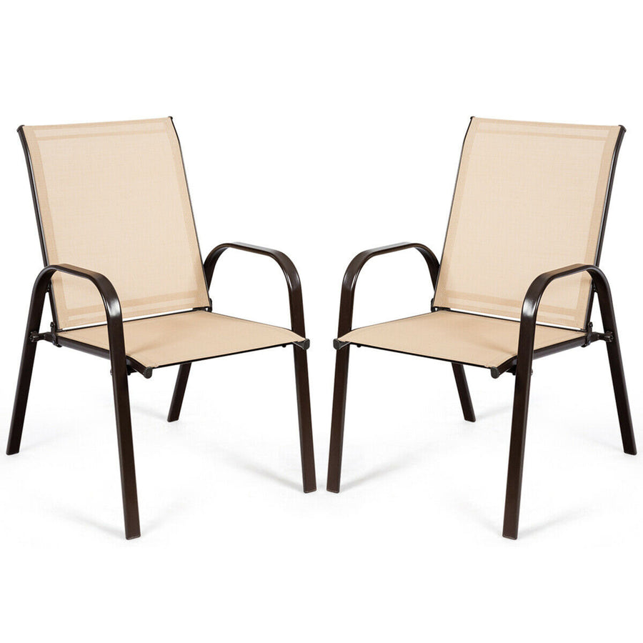 Gymax Set of 2 Patio Chairs Dining Chairs Garden Outdoor w/ Armrest Steel Frame Image 1