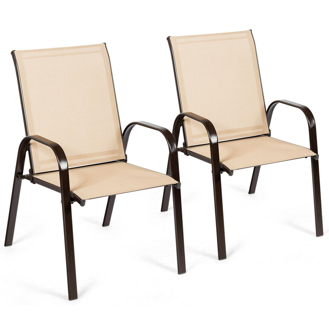 Gymax Set of 2 Patio Chairs Dining Chairs Garden Outdoor w/ Armrest Steel Frame Image 3