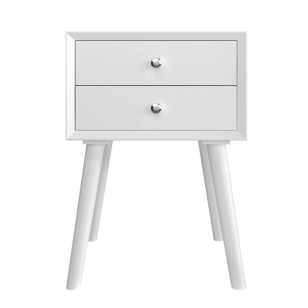 Wooden Nightstand Mid-Century End Side Table Bedroom W/2 Storage Drawers White Image 7