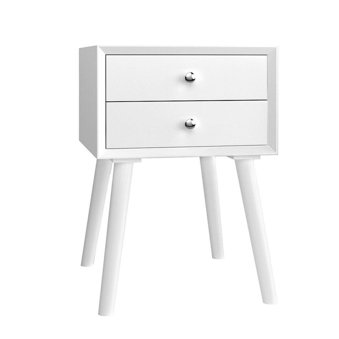 2PCS Wooden Nightstand Mid-Century End Side Table W/2 Storage Drawers White Image 7