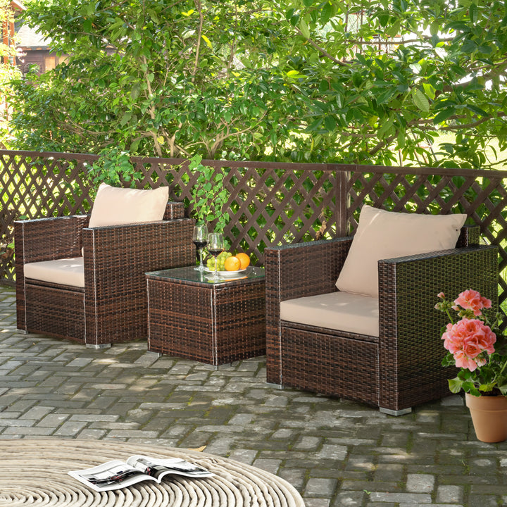 3PCS Patio Rattan Outdoor Furniture Set w/ Cushioned Sofa Coffee Table Image 4