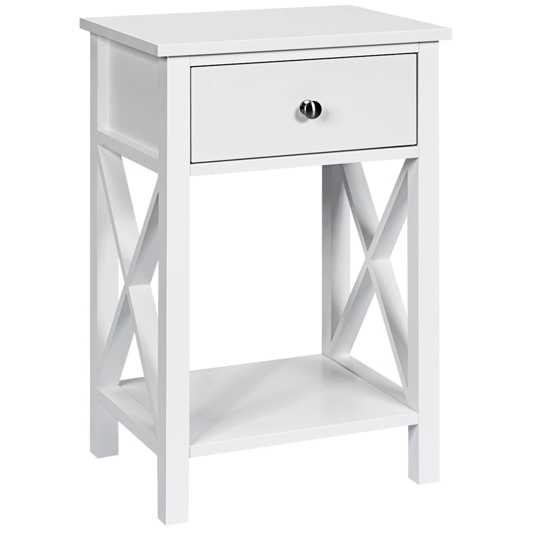 Set of 2 Nightstand Sofa Side End Table X-Design w/ Shelf Drawer White Image 4