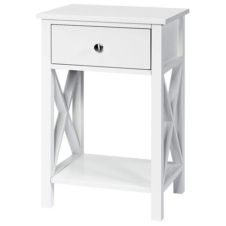 Set of 2 Nightstand Sofa Side End Table X-Design w/ Shelf Drawer White Image 5