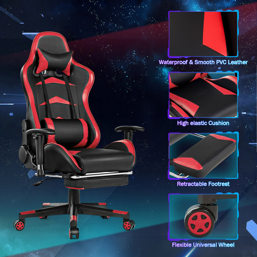 Gaming DeskandMassage Gaming Chair Set w/ Footrest Monitor Shelf Power Strip Red Image 9