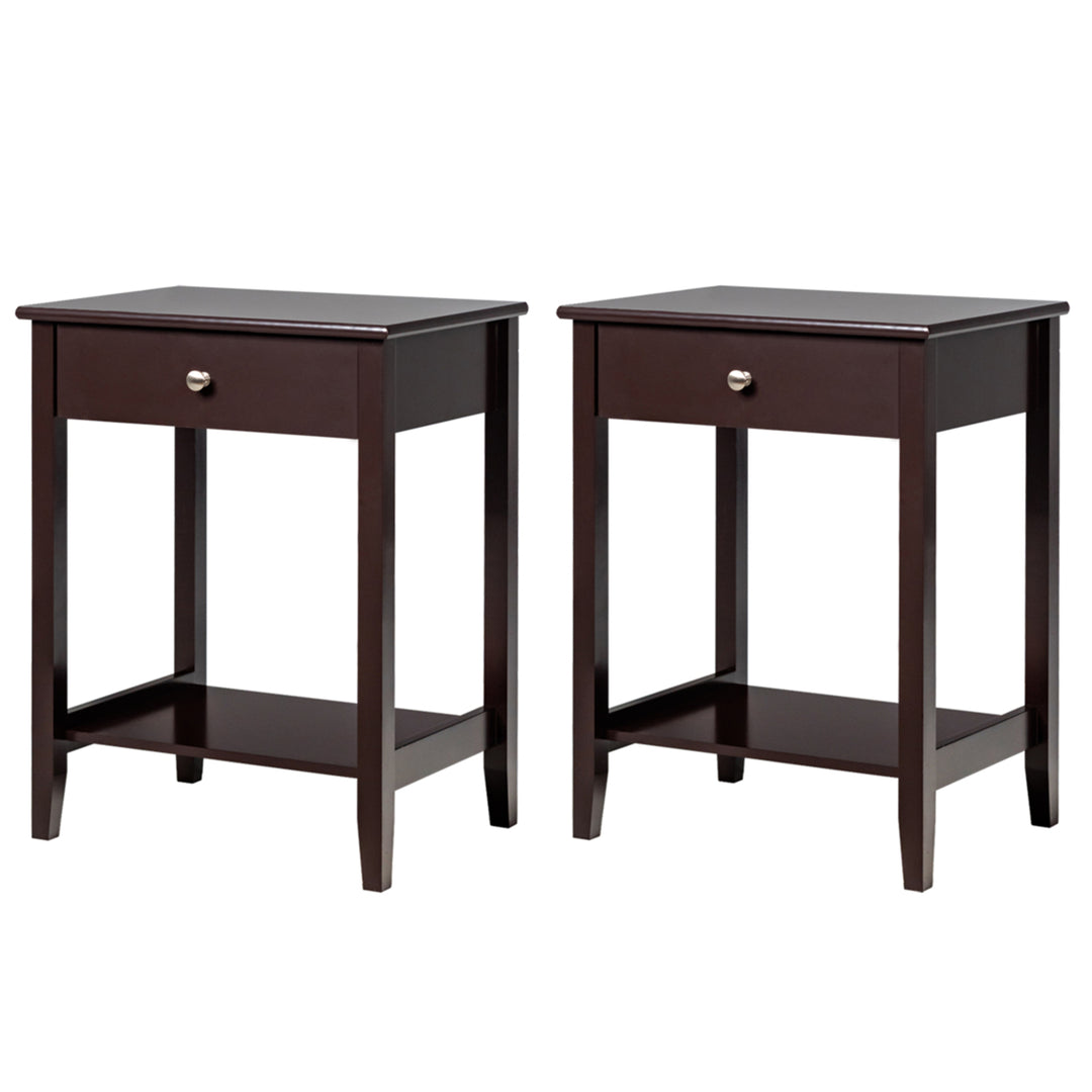 2PCS Nightstand Sofa Side End Table Bedroom Living Room w/ Shelf Drawer Brown Image 3