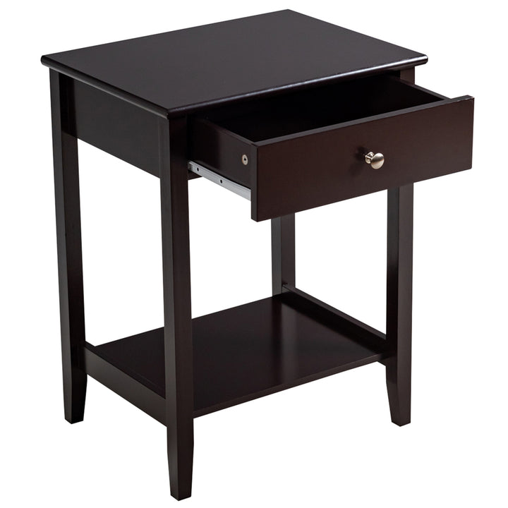 2PCS Nightstand Sofa Side End Table Bedroom Living Room w/ Shelf Drawer Brown Image 7