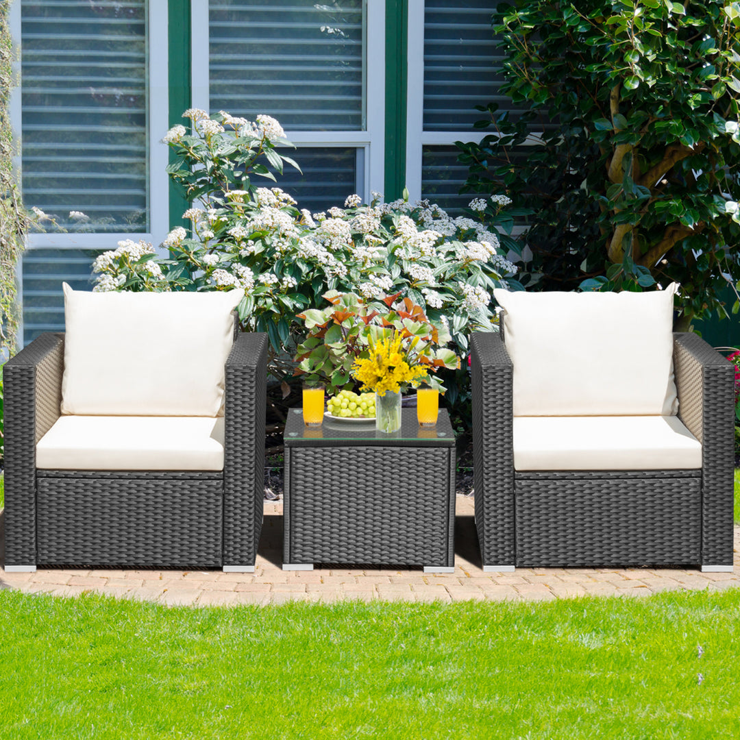 3PCS Rattan Patio Conversation Furniture Set Outdoor Sofa Set w/ Cushions Image 1