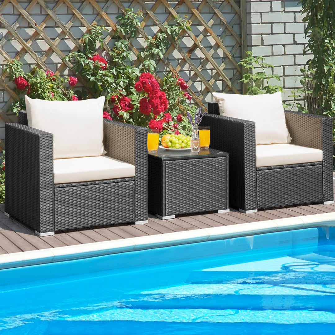 3PCS Rattan Patio Conversation Furniture Set Outdoor Sofa Set w/ Cushions Image 3