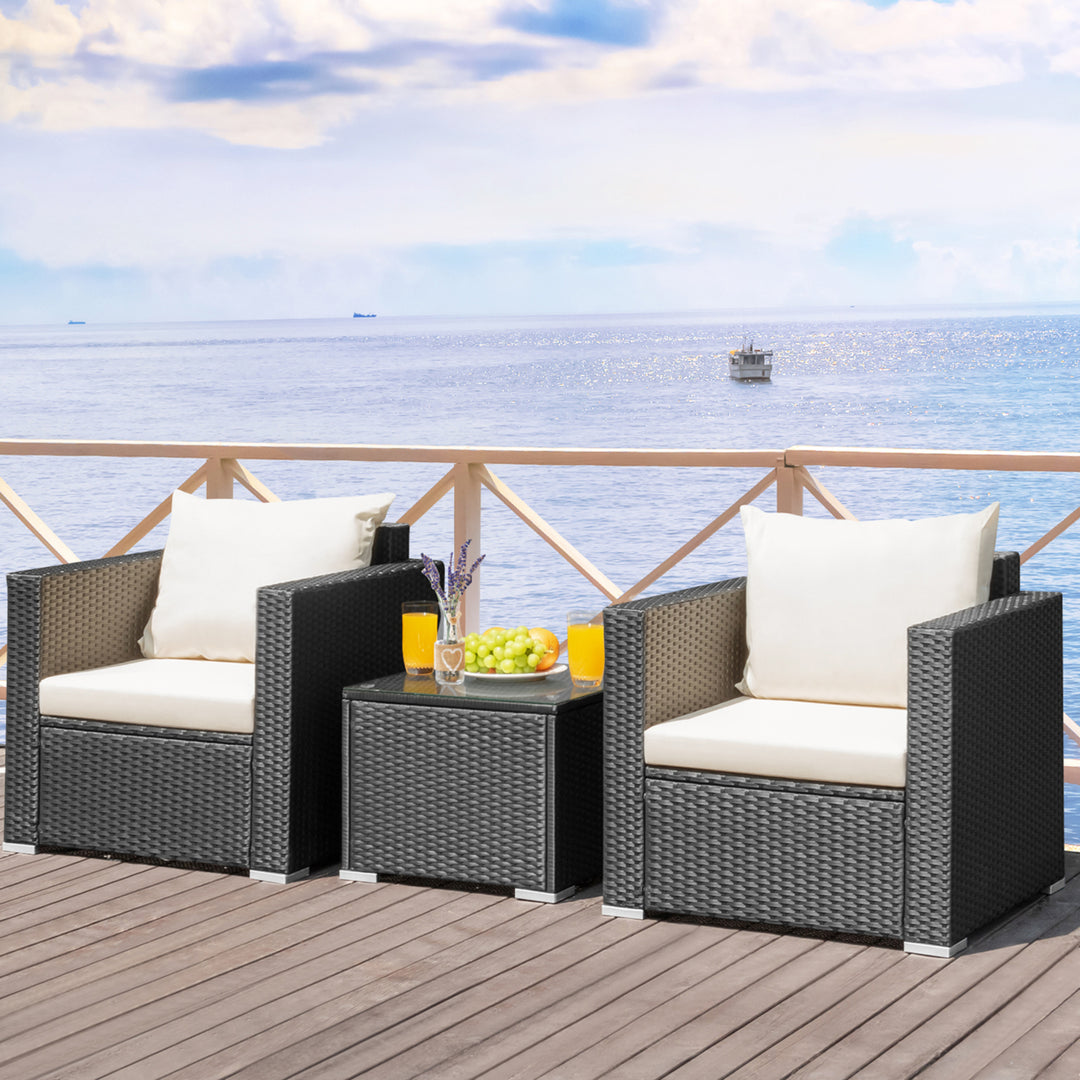 3PCS Rattan Patio Conversation Furniture Set Outdoor Sofa Set w/ Cushions Image 4