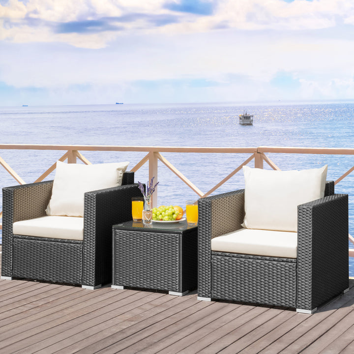 3PCS Rattan Patio Conversation Furniture Set Outdoor Sofa Set w/ Cushions Image 4