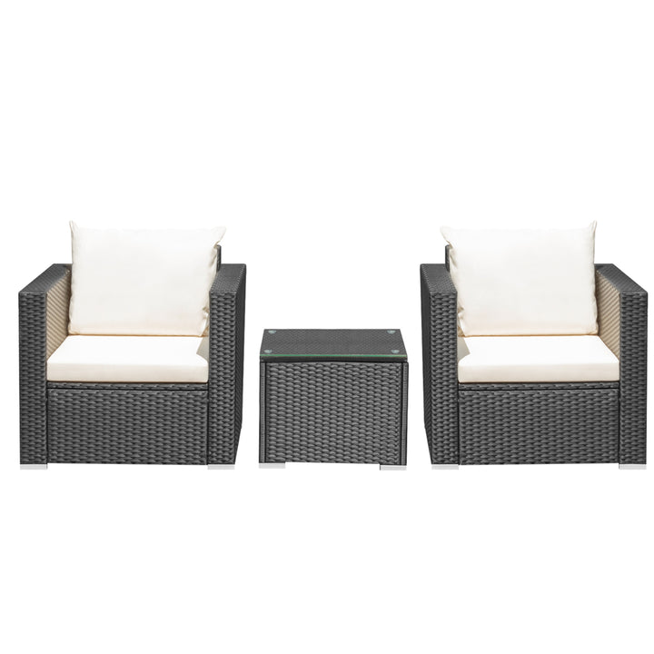 3PCS Rattan Patio Conversation Furniture Set Outdoor Sofa Set w/ Cushions Image 5