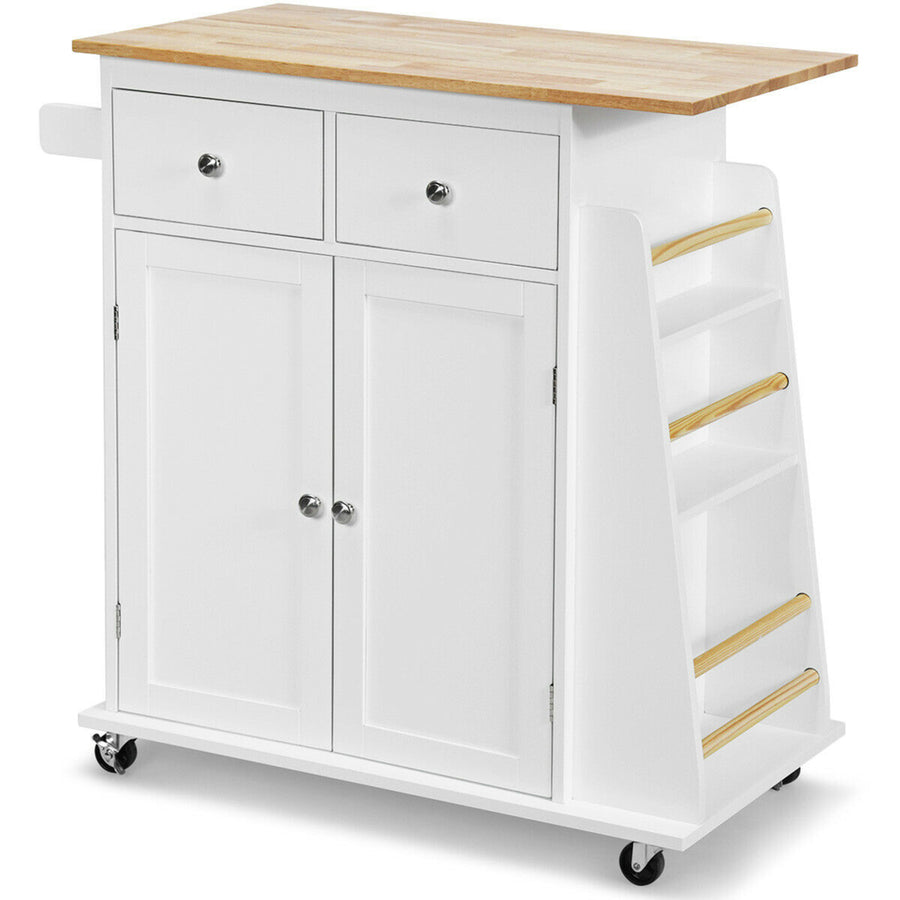 Gymax Rolling Kitchen Island Utility Trolley Cabinet Storage Spice Towel Rack White Image 1