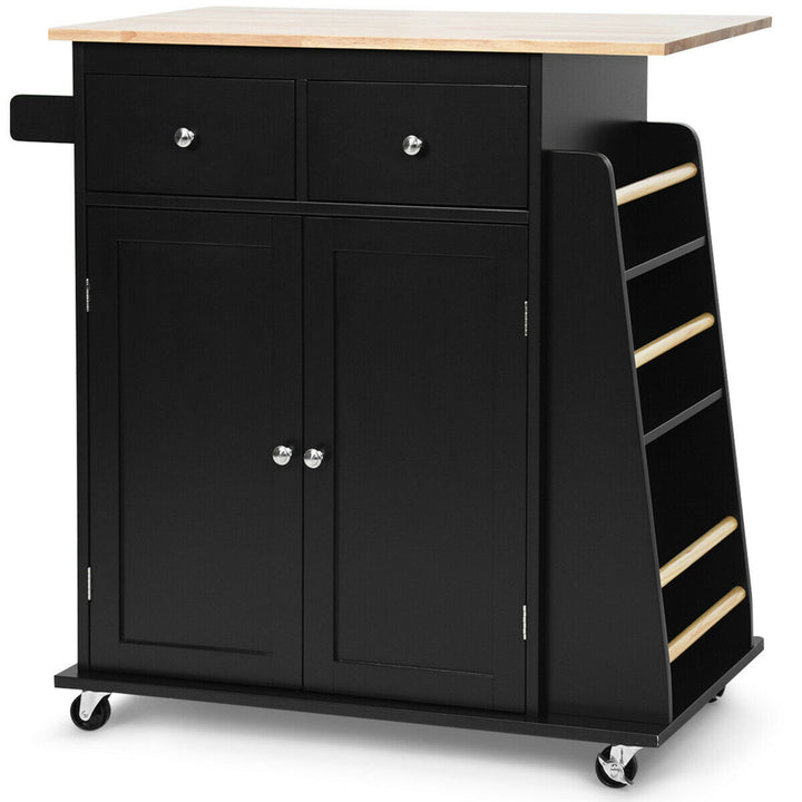 Rolling Kitchen Island Utility Trolley Cabinet Storage Spice Towel Rack Black Image 1