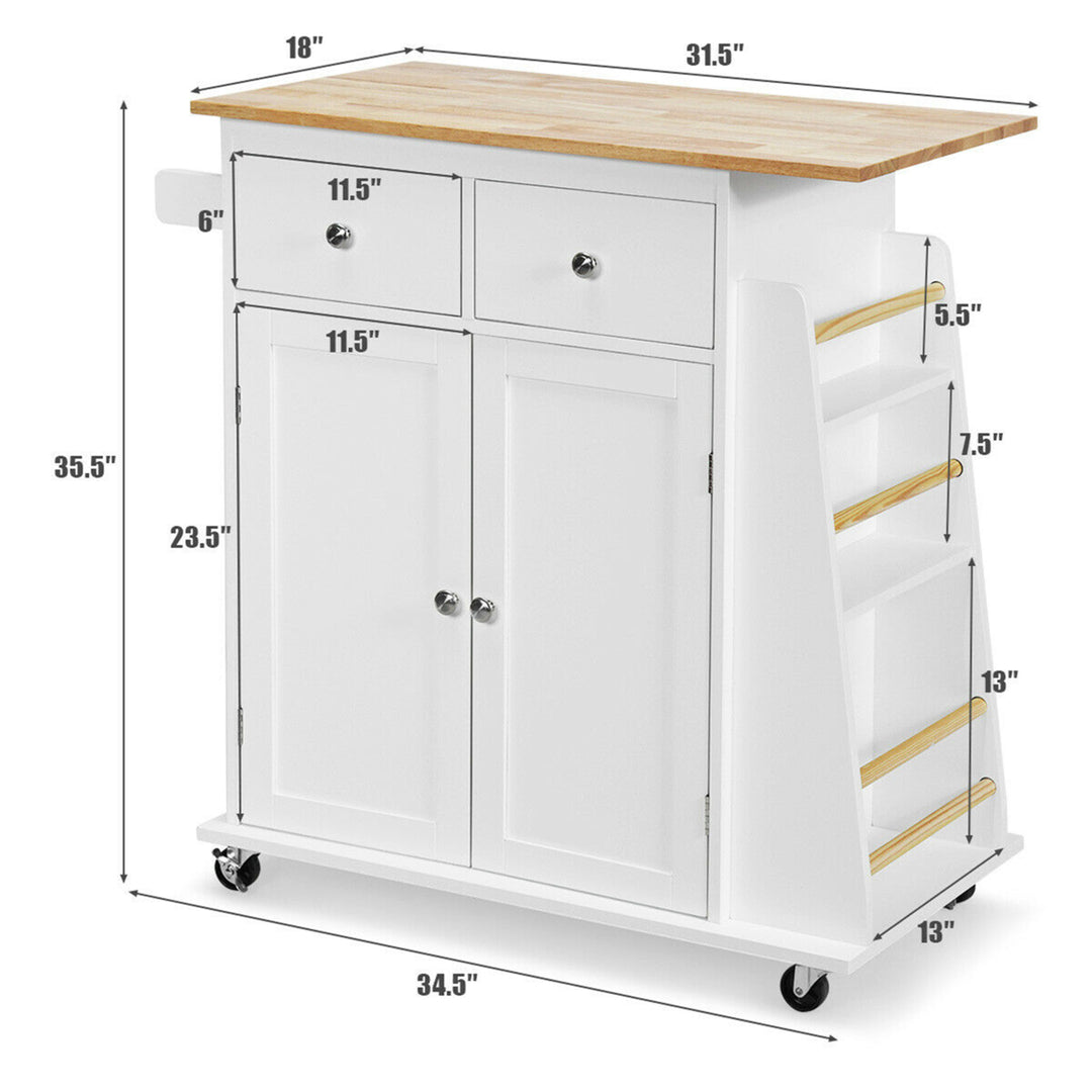 Gymax Rolling Kitchen Island Utility Trolley Cabinet Storage Spice Towel Rack White Image 2