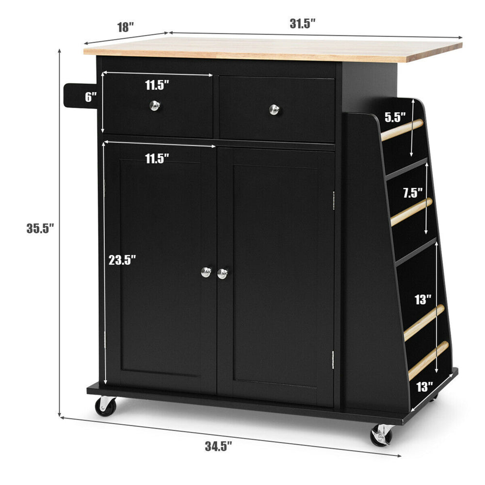 Rolling Kitchen Island Utility Trolley Cabinet Storage Spice Towel Rack Black Image 2