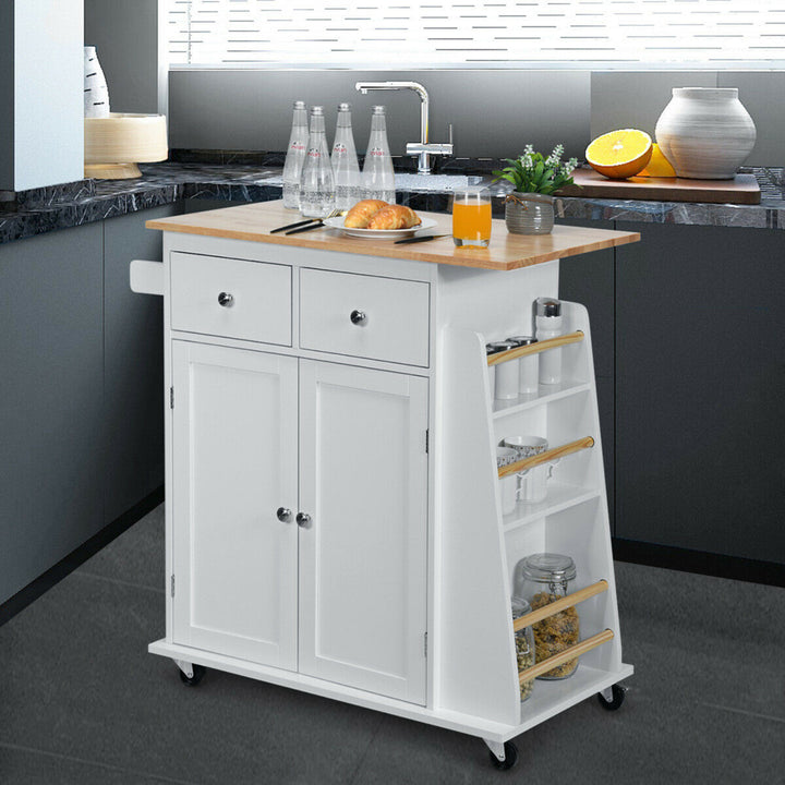 Gymax Rolling Kitchen Island Utility Trolley Cabinet Storage Spice Towel Rack White Image 4