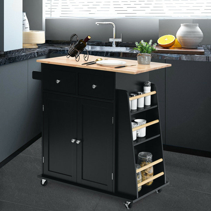 Rolling Kitchen Island Utility Trolley Cabinet Storage Spice Towel Rack Black Image 4