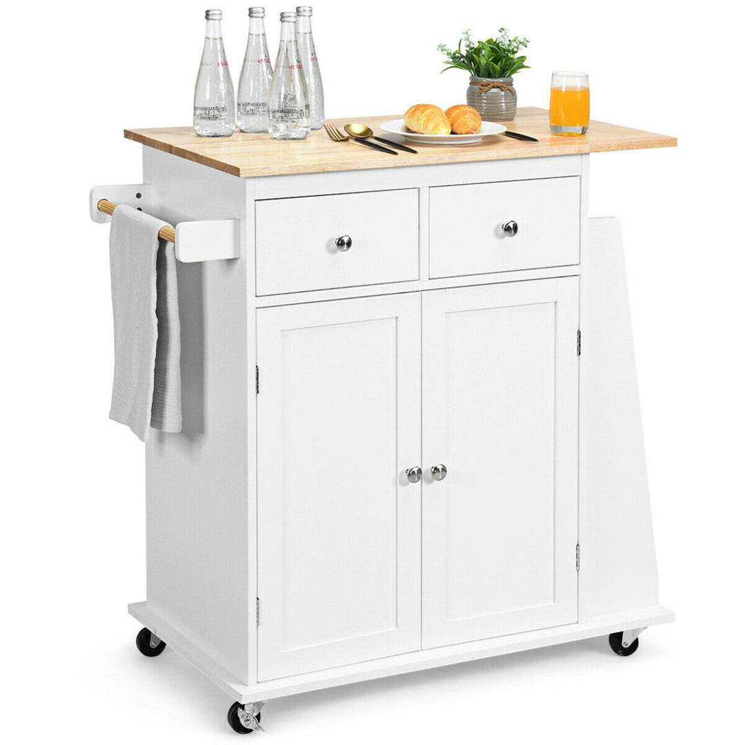 Gymax Rolling Kitchen Island Utility Trolley Cabinet Storage Spice Towel Rack White Image 5