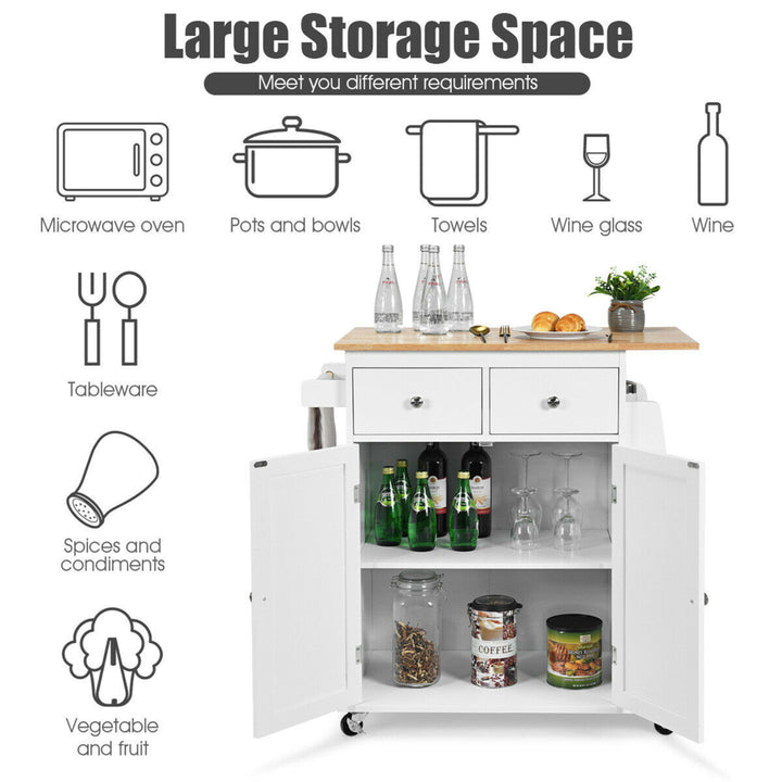 Gymax Rolling Kitchen Island Utility Trolley Cabinet Storage Spice Towel Rack White Image 6