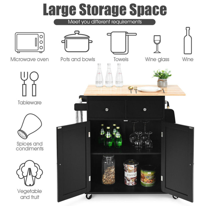 Rolling Kitchen Island Utility Trolley Cabinet Storage Spice Towel Rack Black Image 6