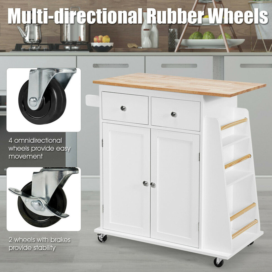 Gymax Rolling Kitchen Island Utility Trolley Cabinet Storage Spice Towel Rack White Image 8