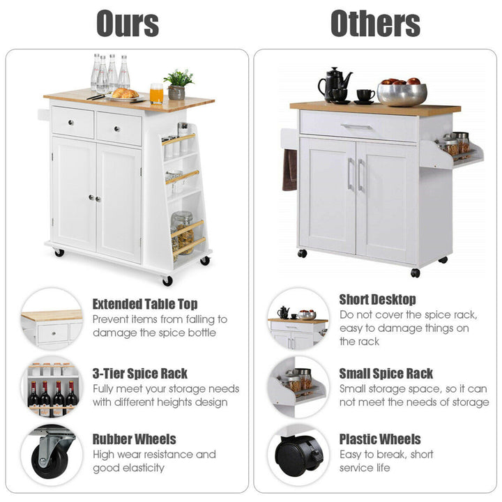 Gymax Rolling Kitchen Island Utility Trolley Cabinet Storage Spice Towel Rack White Image 9