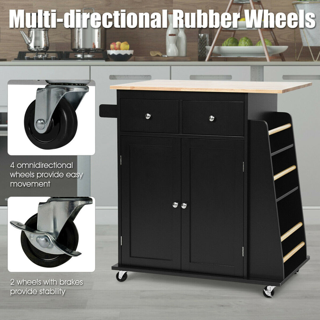 Rolling Kitchen Island Utility Trolley Cabinet Storage Spice Towel Rack Black Image 8