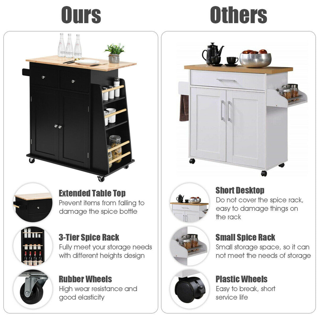 Rolling Kitchen Island Utility Trolley Cabinet Storage Spice Towel Rack Black Image 9