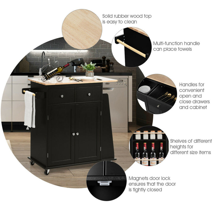 Rolling Kitchen Island Utility Trolley Cabinet Storage Spice Towel Rack Black Image 10