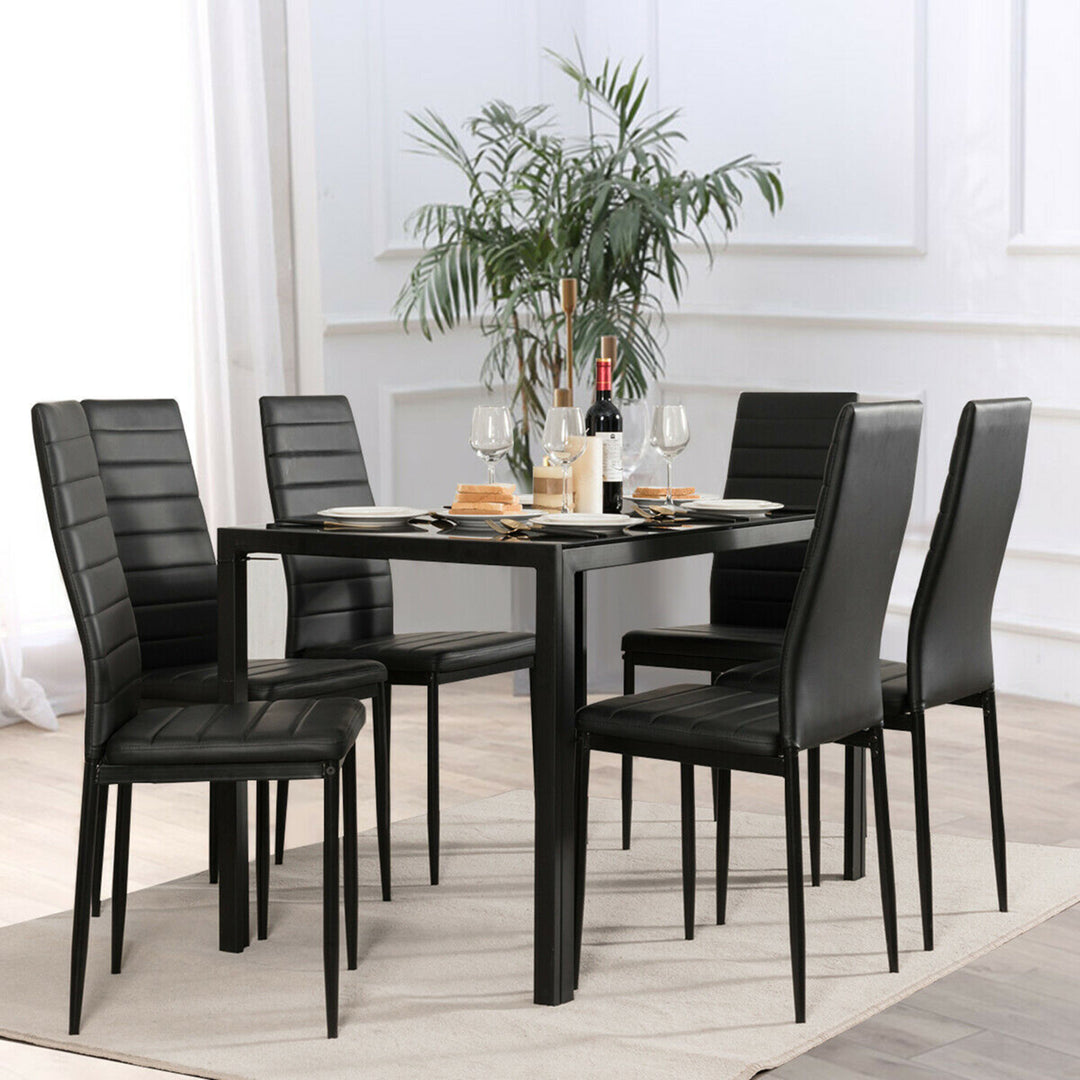 7 PCS Kitchen Dining Table Set Breakfast Furniture w/ Glass Top Padded Chair Image 3