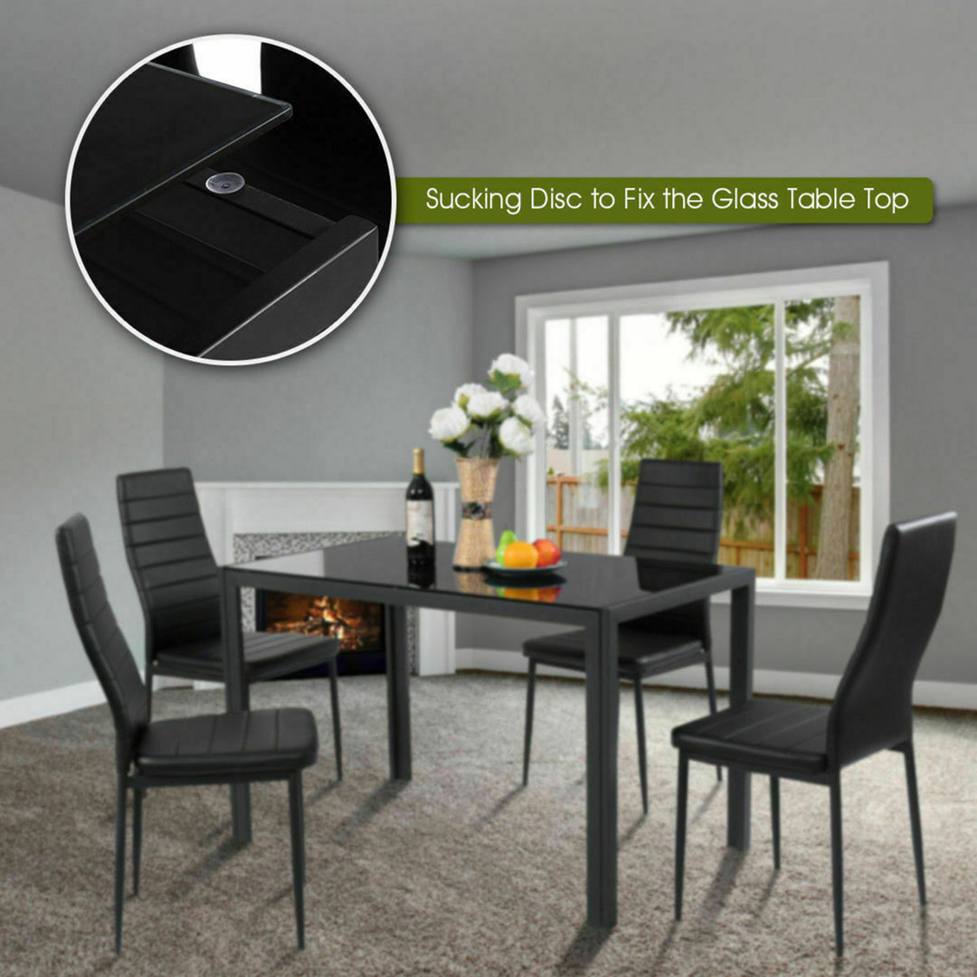 7 PCS Kitchen Dining Table Set Breakfast Furniture w/ Glass Top Padded Chair Image 5