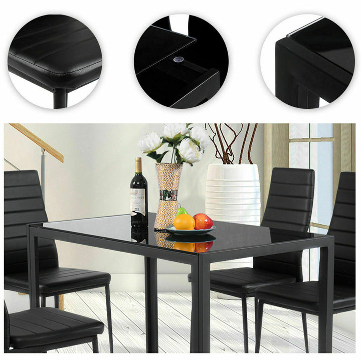 7 PCS Kitchen Dining Table Set Breakfast Furniture w/ Glass Top Padded Chair Image 6