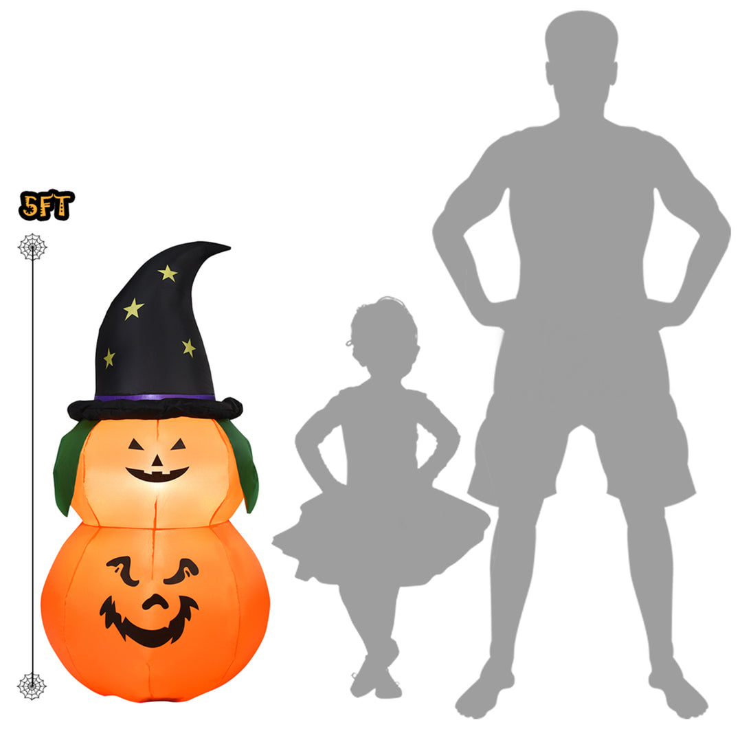 5ft Inflatable Halloween Pumpkin Decoration w/ LED Light Witch Hat Image 2