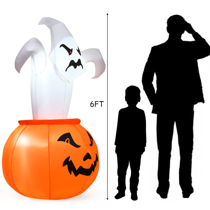 6ft Inflatable Ghost in Pumpkin Halloween Decoration w/ Built-in LED Light Image 2